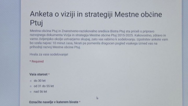 Anketa o viziji in strategiji MO Ptuj 2015-2025