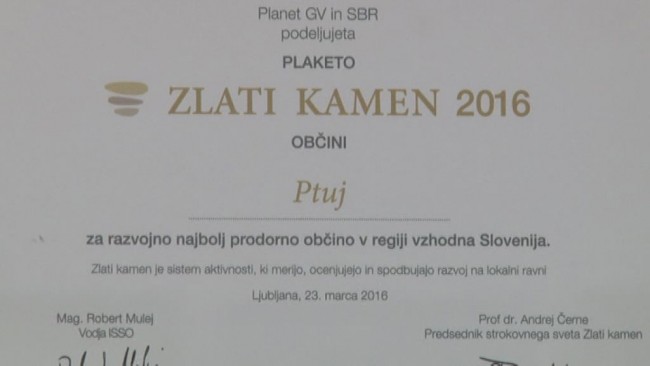 Ptuj prejel regionalno plaketo Zlati kamen 2016