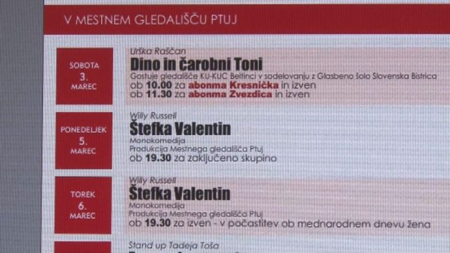 Program v Mestnem gledališču Ptuj